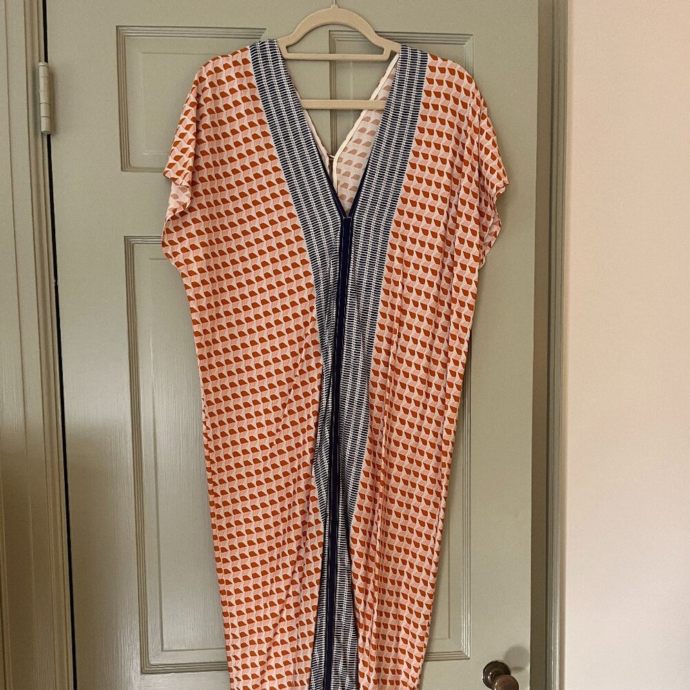 Corey Lynn Calter Orange and Blue printed belted Kaftan